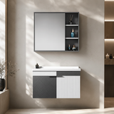 Wahkit Bathroom Vanity & Cabinets Wahkit Two-Tone Charcoal White Fluted Plywood Bathroom Vanity with Mirror Cabinet 800mm - K-9082