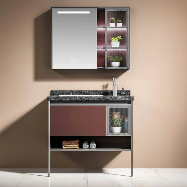 Wahkit Bathroom Vanity & Cabinets Wahkit Warm Wood Plywood and Marble Bathroom Vanity with Basin and Smart Mirror 1000mm - K-9041A