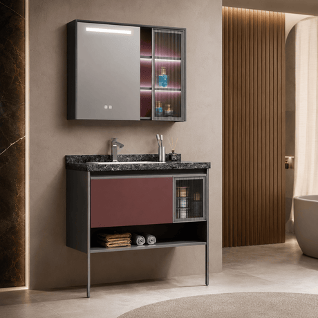 Wahkit Bathroom Vanity & Cabinets Wahkit Warm Wood Plywood and Marble Bathroom Vanity with Basin and Smart Mirror 1000mm - K-9041A