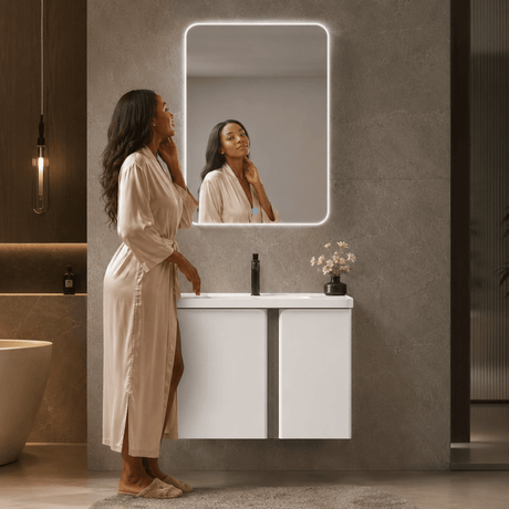 Wahkit Bathroom Vanity & Cabinets Wahkit White Aluminum Bathroom Vanity with Smart Mirror 600mm - K-9906A