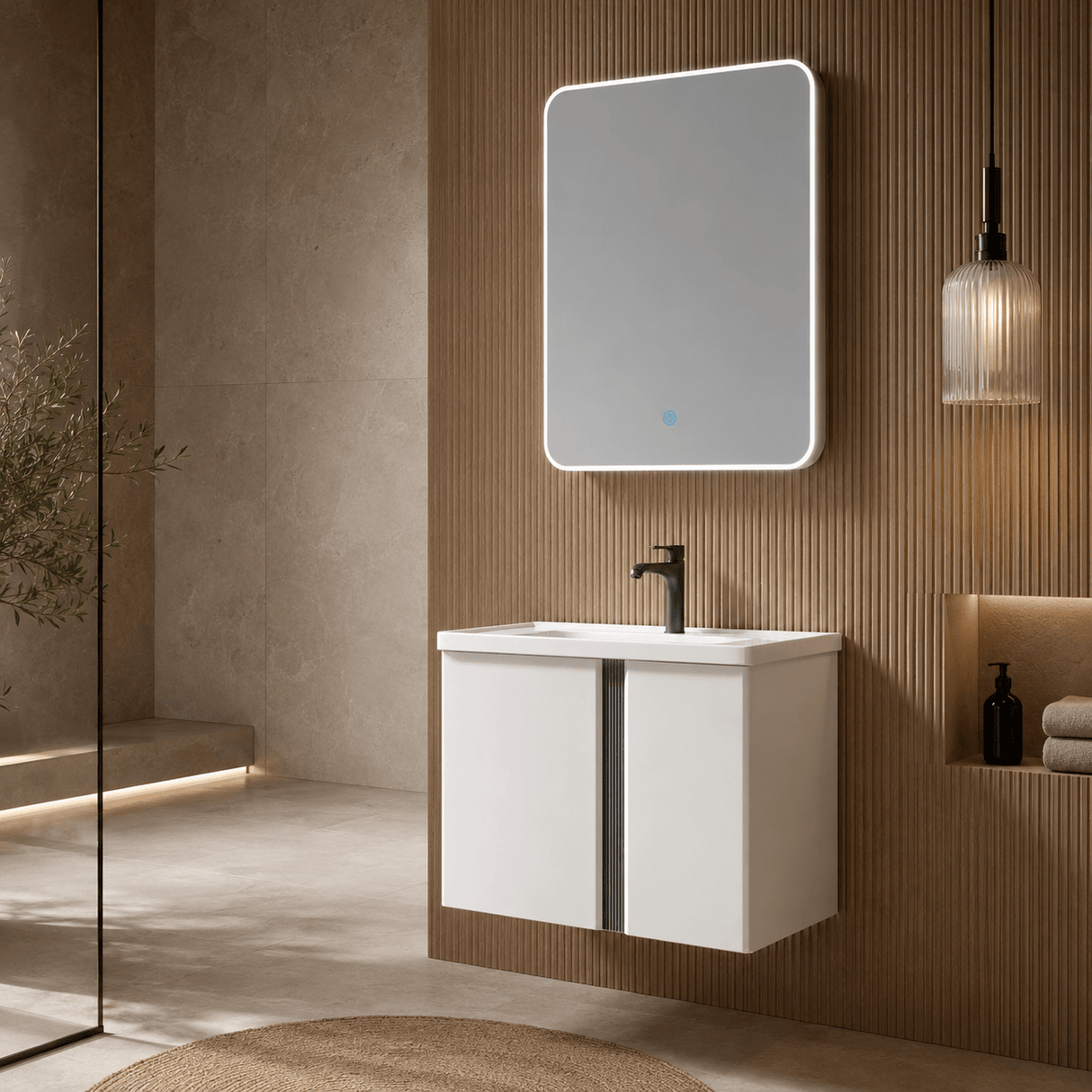 Wahkit Bathroom Vanity & Cabinets Wahkit White Aluminum Bathroom Vanity with Smart Mirror 600mm - K-9906A