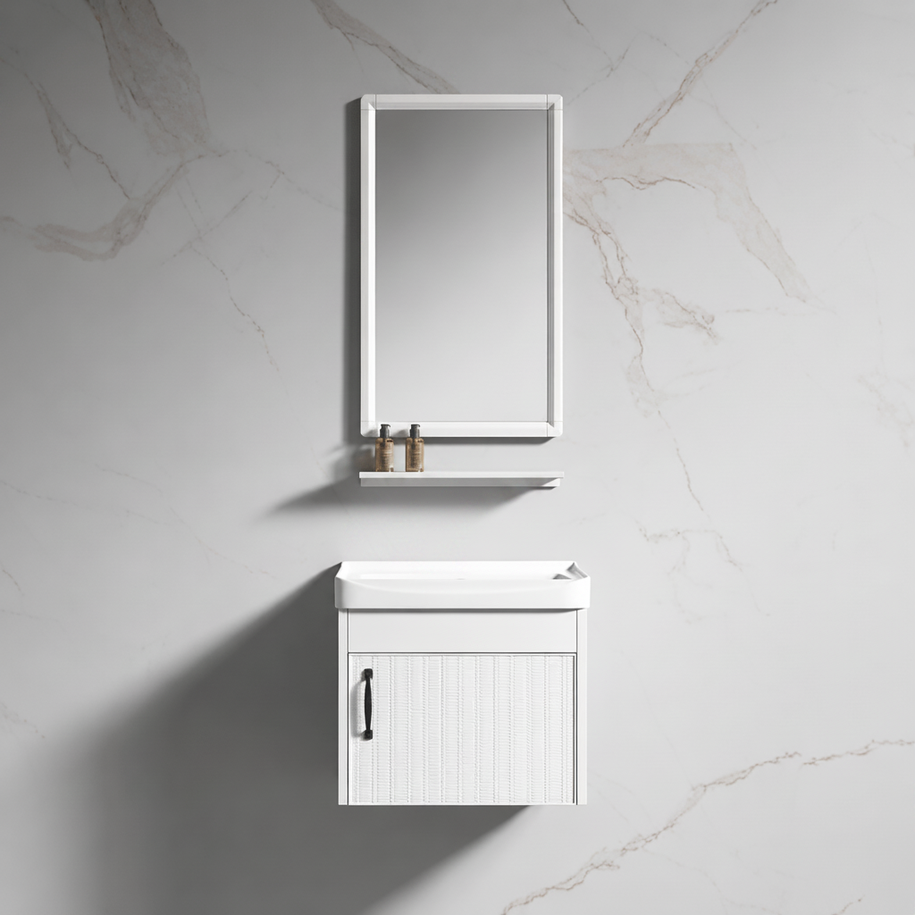 Wahkit Bathroom Vanity & Cabinets Wahkit White Compact PVC Bathroom Vanity with Basin and Mirror 430mm - K-9923