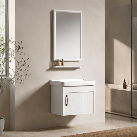Wahkit Bathroom Vanity & Cabinets Wahkit White Compact PVC Bathroom Vanity with Basin and Mirror 430mm - K-9923