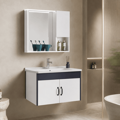 Wahkit Bathroom Vanity & Cabinets Wahkit White Double Door PVC Bathroom Vanity with Charcoal Accent and Mirror Cabinet 800mm - K-9230