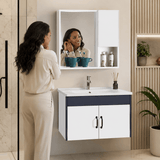 Wahkit Bathroom Vanity & Cabinets Wahkit White Double Door PVC Bathroom Vanity with Charcoal Accent and Mirror Cabinet 800mm - K-9230