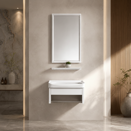 Wahkit Bathroom Vanity & Cabinets Wahkit White Floating Compact PVC Bathroom Vanity with Mirror 430mm - K-9908