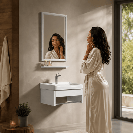 Wahkit Bathroom Vanity & Cabinets Wahkit White Floating Compact PVC Bathroom Vanity with Mirror 430mm - K-9908
