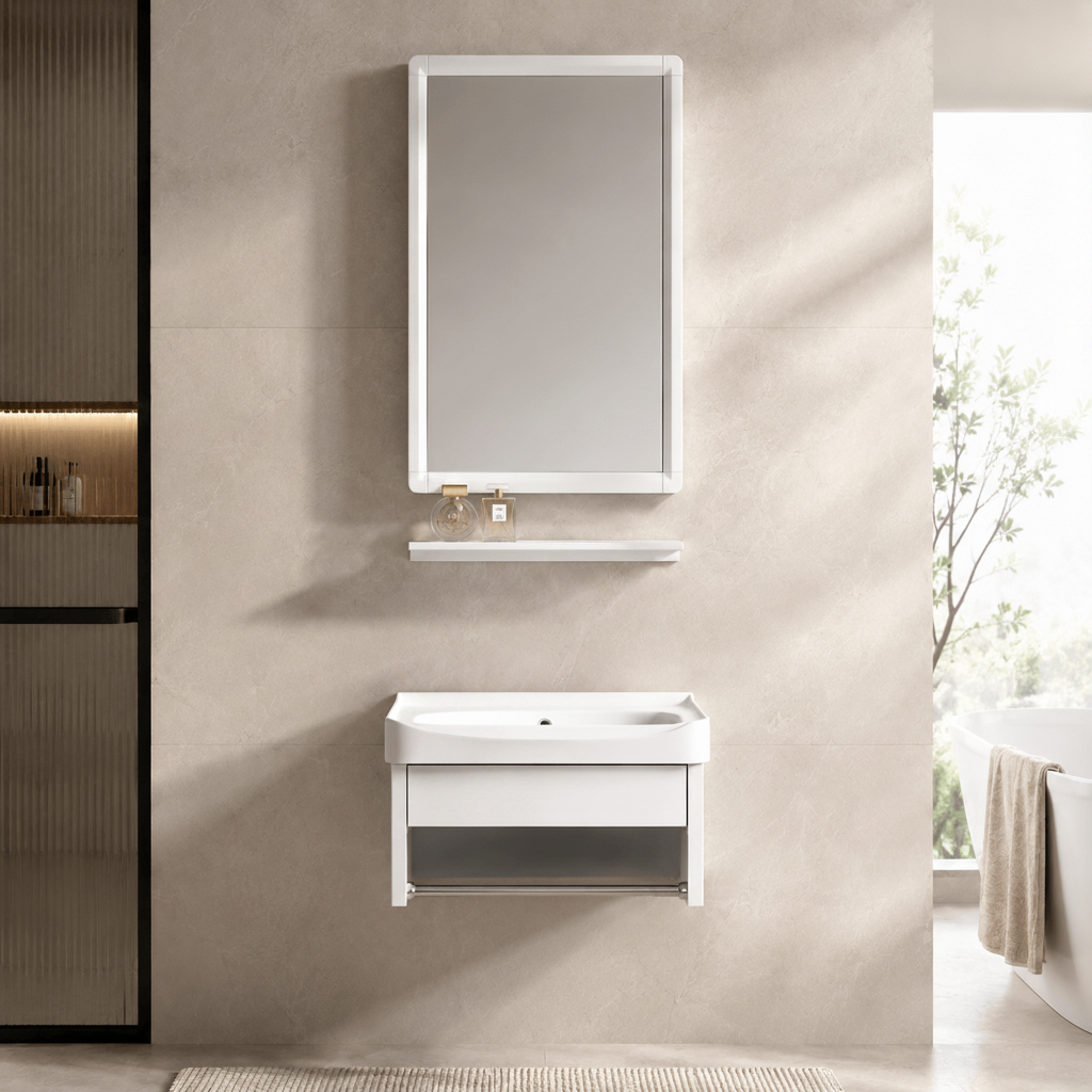 Wahkit Bathroom Vanity & Cabinets Wahkit White Floating Compact PVC Bathroom Vanity with Mirror 510mm - K-9910
