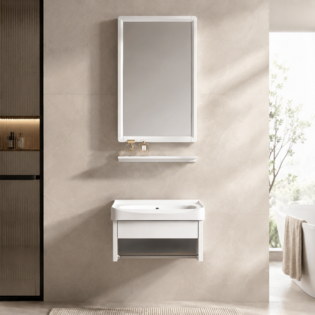Wahkit Bathroom Vanity & Cabinets Wahkit White Floating Compact PVC Bathroom Vanity with Mirror 510mm - K-9910