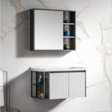 Wahkit Bathroom Vanity & Cabinets Wahkit White Fluted Plywood Bathroom Vanity with Black Accent Mirror Cabinet 800mm - K-9063