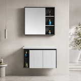 Wahkit Bathroom Vanity & Cabinets Wahkit White Fluted Plywood Bathroom Vanity with Black Accent Mirror Cabinet 800mm - K-9063