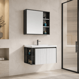 Wahkit Bathroom Vanity & Cabinets Wahkit White Fluted Plywood Bathroom Vanity with Black Accent Mirror Cabinet 800mm - K-9063