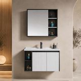 Wahkit Bathroom Vanity & Cabinets Wahkit White Fluted Plywood Bathroom Vanity with Black Accent Mirror Cabinet 800mm - K-9063