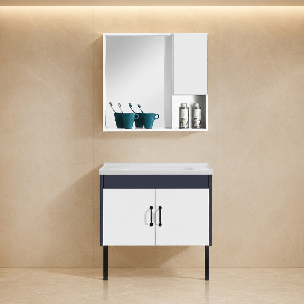 Wahkit Bathroom Vanity & Cabinets Wahkit White PVC Bathroom Vanity with Charcoal Accent and Mirror Cabinet 800mm  - K-9230B