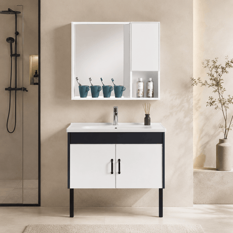 Wahkit Bathroom Vanity & Cabinets Wahkit White PVC Bathroom Vanity with Charcoal Accent and Mirror Cabinet 800mm  - K-9230B