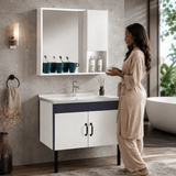 Wahkit Bathroom Vanity & Cabinets Wahkit White PVC Bathroom Vanity with Charcoal Accent and Mirror Cabinet 800mm  - K-9230B