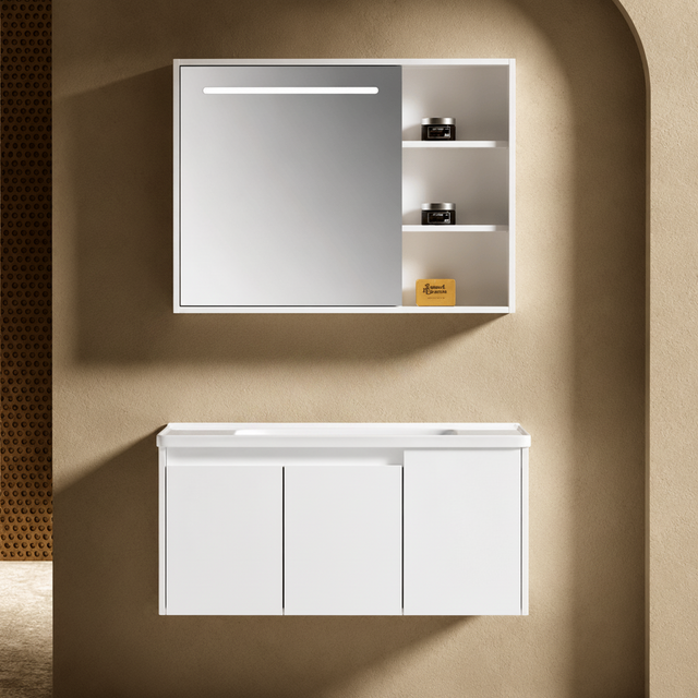 Wahkit Bathroom Vanity & Cabinets Wahkit White PVC Bathroom Vanity with Smart Mirror Cabinet 1000mm - K-9985A