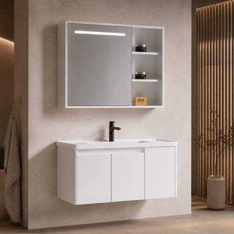 Wahkit Bathroom Vanity & Cabinets Wahkit White PVC Bathroom Vanity with Smart Mirror Cabinet 1000mm - K-9985A