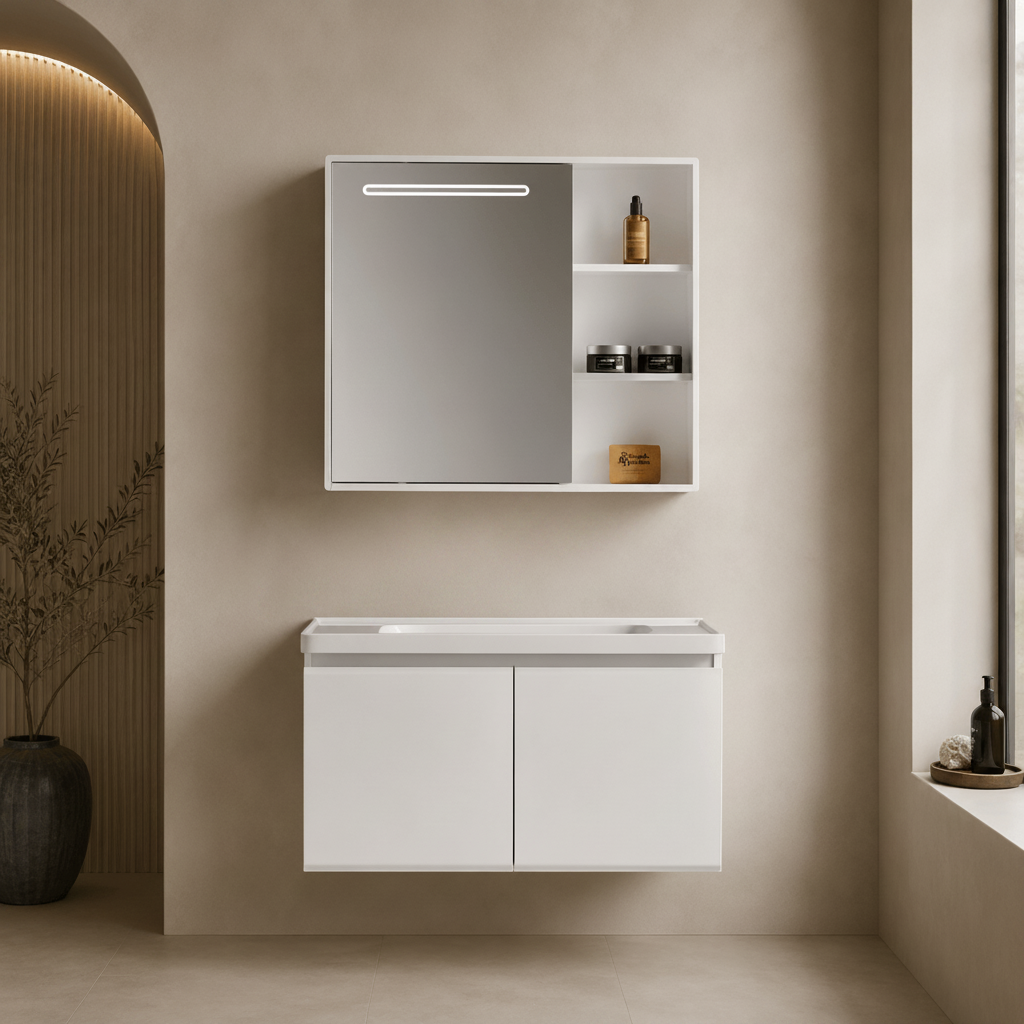 Wahkit Bathroom Vanity & Cabinets Wahkit White PVC Bathroom Vanity with Smart Mirror Cabinet 600mm - K-9991A