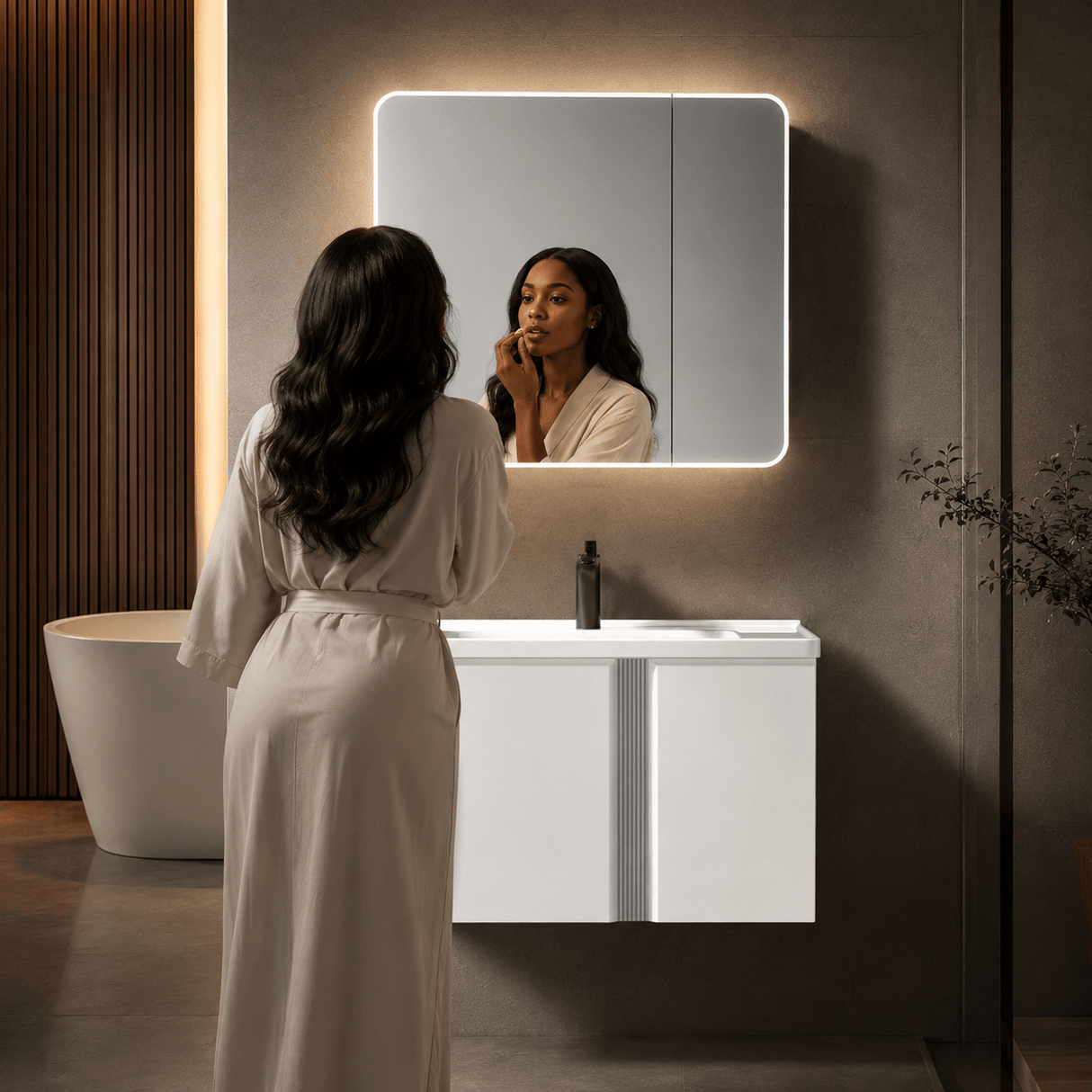Wahkit Bathroom Vanity & Cabinets Wahkit White Smart Mirror PVC Bathroom Vanity 900mm - K-9994A