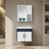 Wahkit Bathroom Vanity & Cabinets Wahkit White with Charcoal Accent Double Door PVC Bathroom Vanity with Basin and Mirror 600mm - K-9232