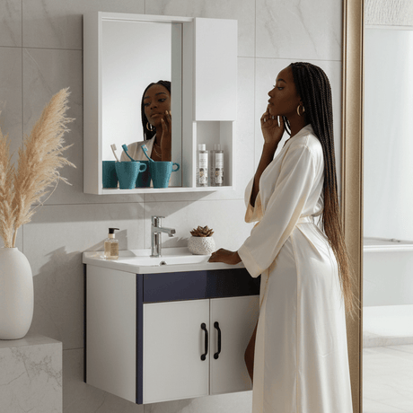 Wahkit Bathroom Vanity & Cabinets Wahkit White with Charcoal Accent Double Door PVC Bathroom Vanity with Basin and Mirror 600mm - K-9232
