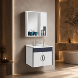 Wahkit Bathroom Vanity & Cabinets Wahkit White with Charcoal Accent Double Door PVC Bathroom Vanity with Basin and Mirror 600mm - K-9232