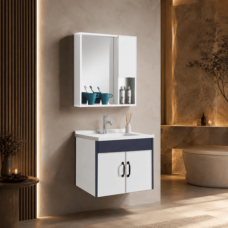 Wahkit Bathroom Vanity & Cabinets Wahkit White with Charcoal Accent Double Door PVC Bathroom Vanity with Basin and Mirror 600mm - K-9232