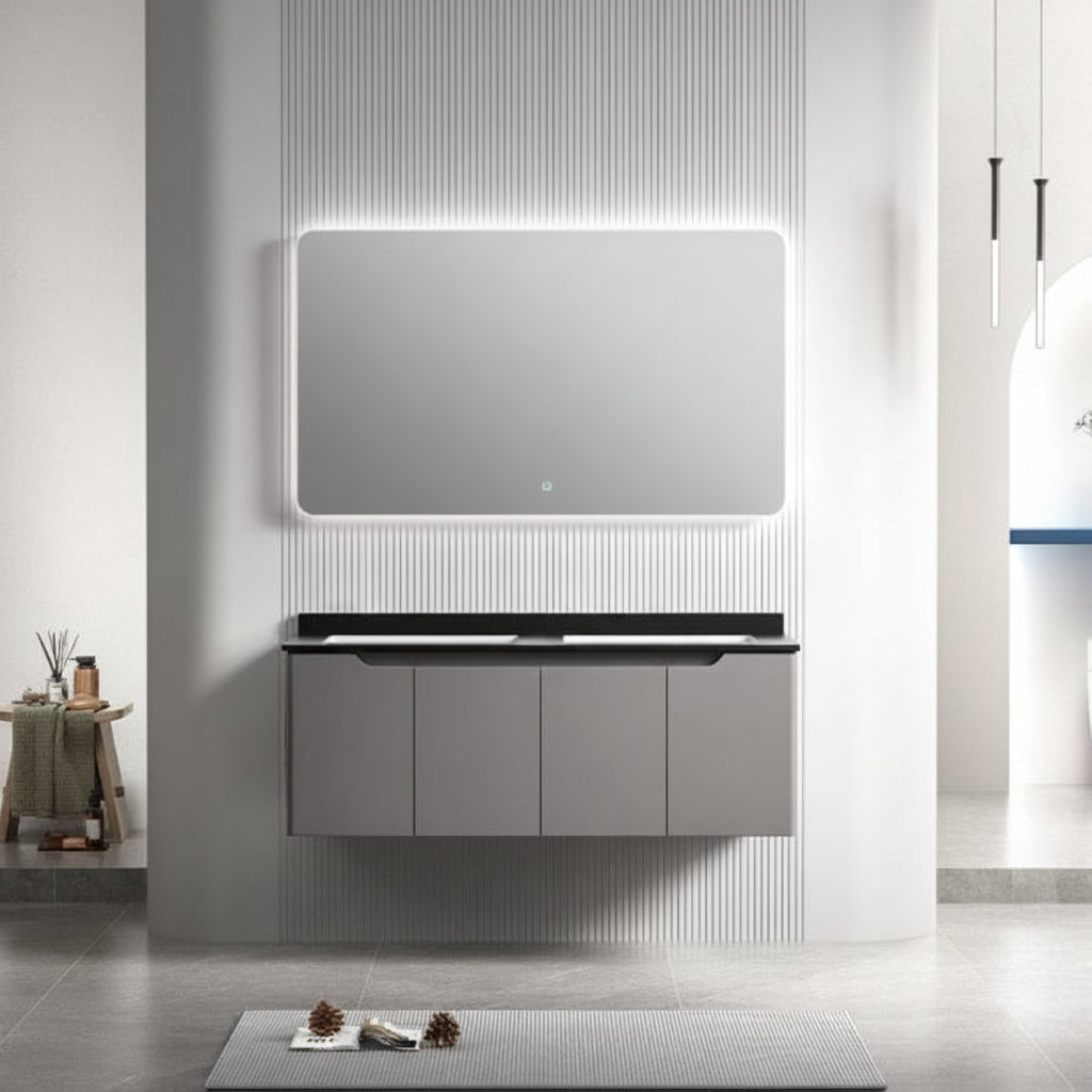 Wahkit Bathroom Vanity & Cabinets Wahkit Wide Grey Floating PVC Bathroom Vanity with Mirror 1200mm - K-9736A