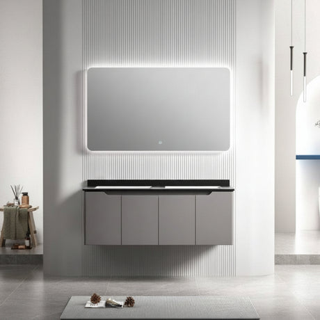 Wahkit Bathroom Vanity & Cabinets Wahkit Wide Grey Floating PVC Bathroom Vanity with Mirror 1200mm - K-9736A