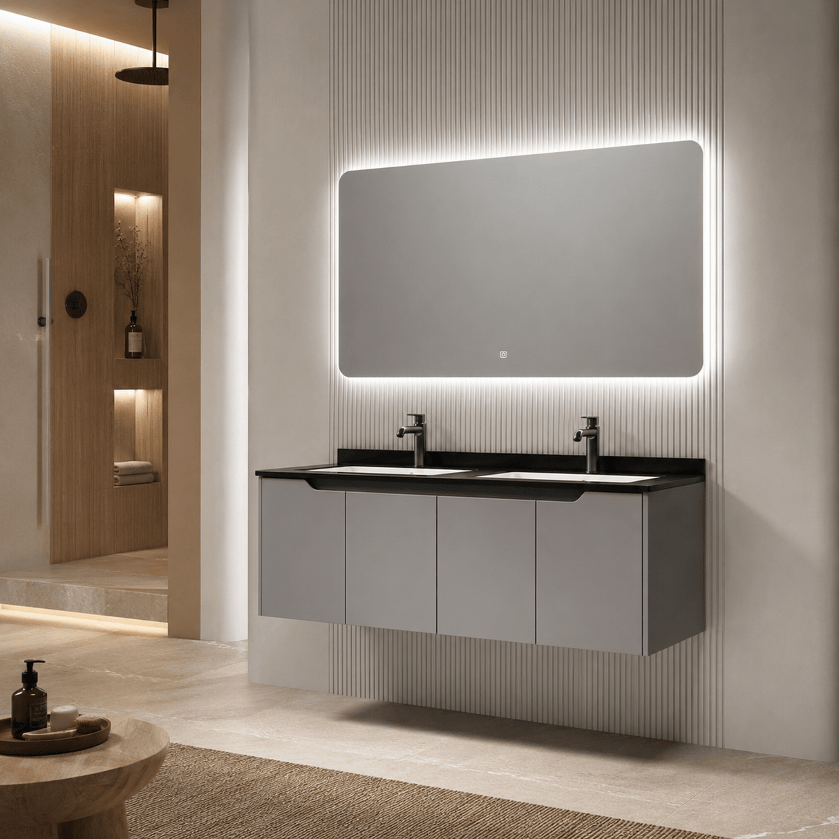 Wahkit Bathroom Vanity & Cabinets Wahkit Wide Grey Floating PVC Bathroom Vanity with Mirror 1200mm - K-9736A