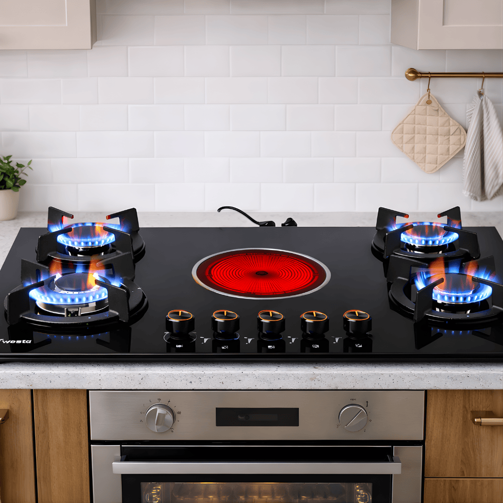 Westa Kitchen Appliances Westa 90cm 4 Gas + 1 Electric Combined Hob - T900-G12