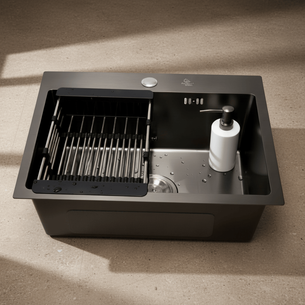 Westa Kitchen Sink Westa Black Kitchen Sink with Soap Dispenser - 5040 TS