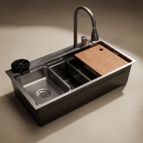 Westa Kitchen Sink Westa Single Bowl Workstation Sink with Pull-Out Faucet & Accessories - 8245