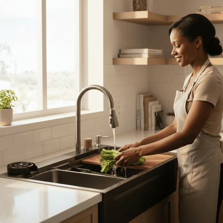 Westa Kitchen Sink Westa Single Bowl Workstation Sink with Pull-Out Faucet & Accessories - 8245