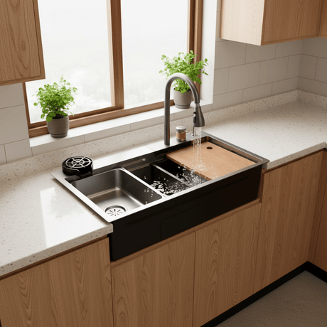 Westa Kitchen Sink Westa Single Bowl Workstation Sink with Pull-Out Faucet & Accessories - 8245