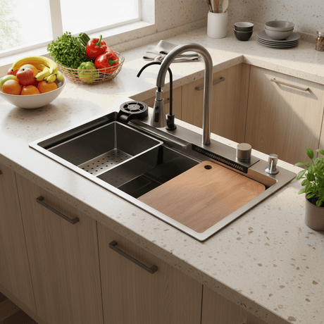 Westa Kitchen Sink Westa Workstation Sink with Pull-Out Faucet, Cutting Board & Accessories - 7545 FY