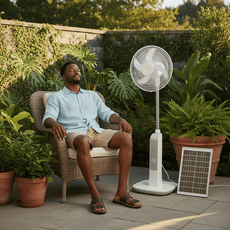Willed Fan & Cooler Psychoteq 18" Solar Breeze Rechargeable Solar Fan 30,000mAh with Bluetooth Speaker, Remote Control & 20W Solar Panel - Music Version