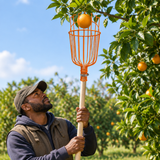 Worker using the Coofix fruit picker head on a separate pole