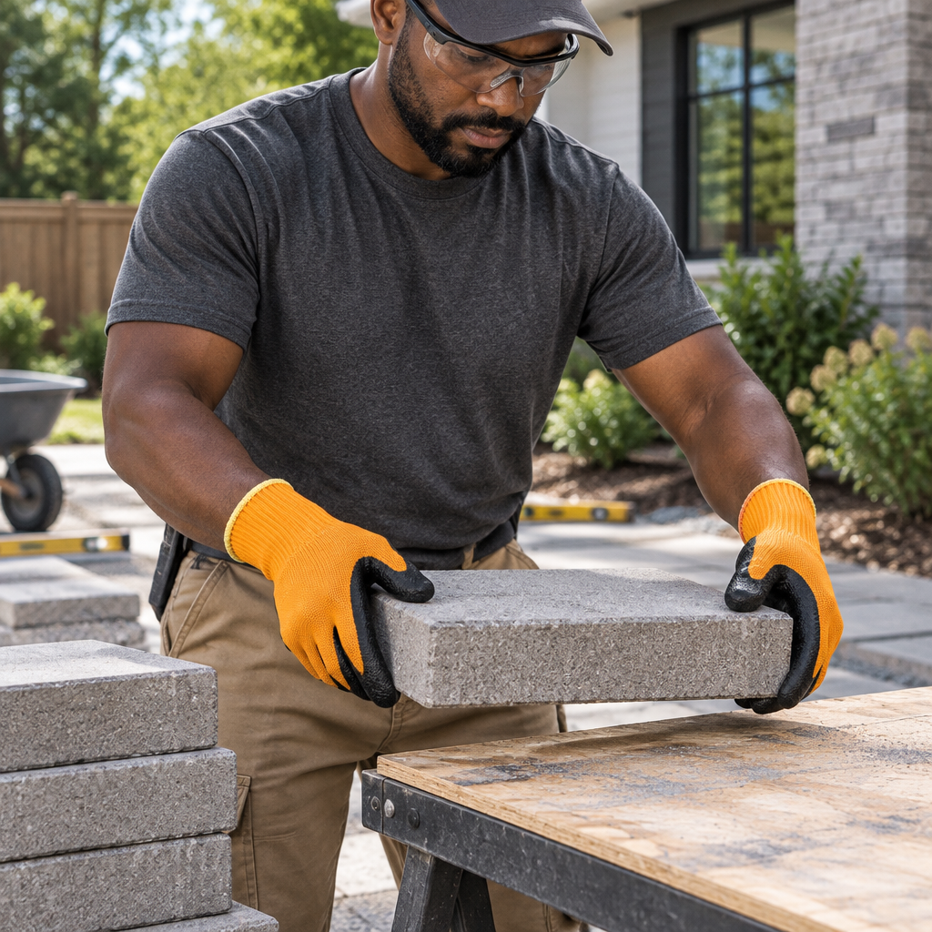 Worker wearing Coofix latex-coated work gloves