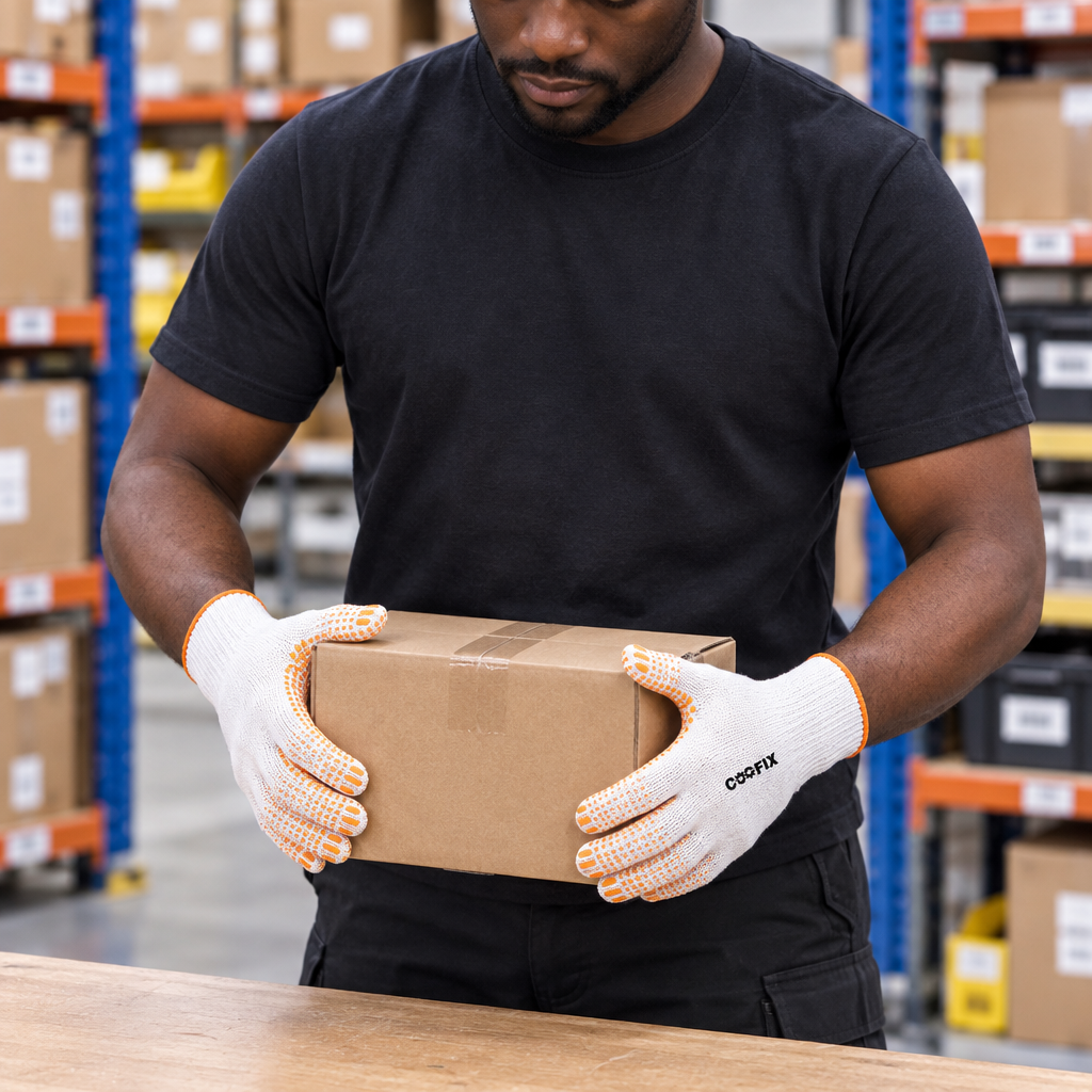 Worker wearing Coofix PVC-dotted gloves