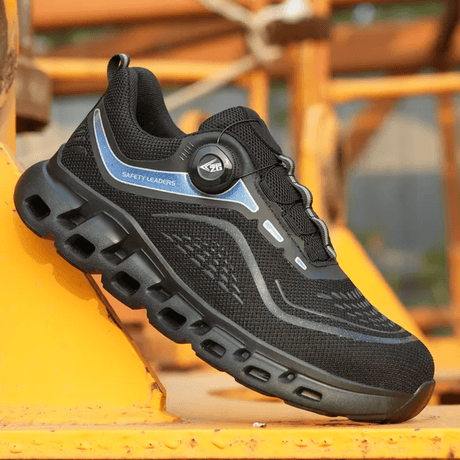 ZME Boots & Footwear Black Swivel Button Laces Unisex Work Safety Shoes