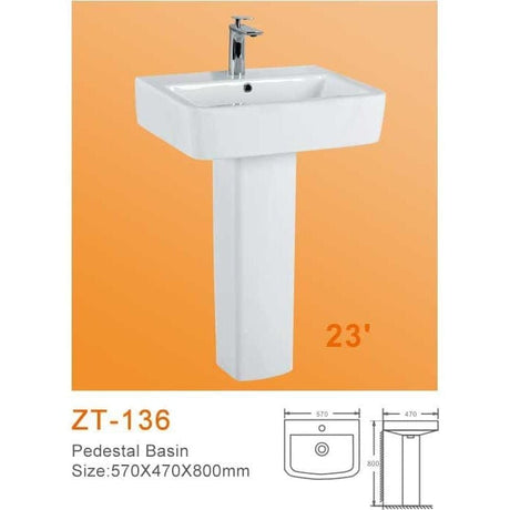 Zotto Bathroom Sink Zotto Full Pedestal Wash Hand Basin 570x470x800mm - ZT-136