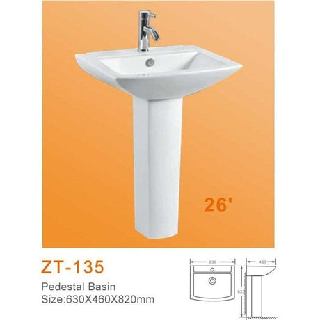 Zotto Bathroom Sink Zotto Full Pedestal Wash Hand Basin 630x460x820mm - ZT-135