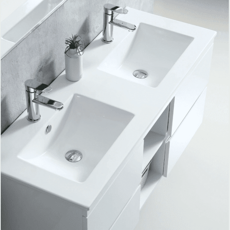 Zotto Bathroom Sink Zotto Rectangular Double Bowl Wash Hand Basin 1210x465x180mm - E120D