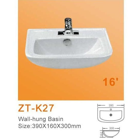 Zotto Bathroom Sink Zotto Single Hole Wall-hung Wash Hand Basin 390x160x300mm - ZT-K27