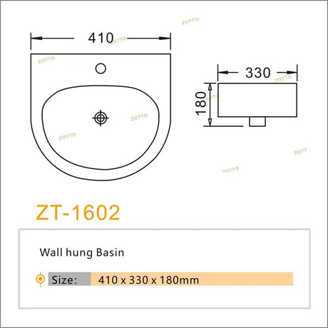 Zotto Bathroom Sink Zotto Single Hole Wall-hung Wash Hand Basin 410x330x180mm - ZT-1602