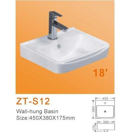 Zotto Bathroom Sink Zotto Single Hole Wall-hung Wash Hand Basin 450x380x175mm - ZT-S12