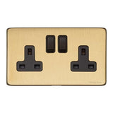 Brass Switches & Sockets Brass Double Socket 2 Gang 13 Amp