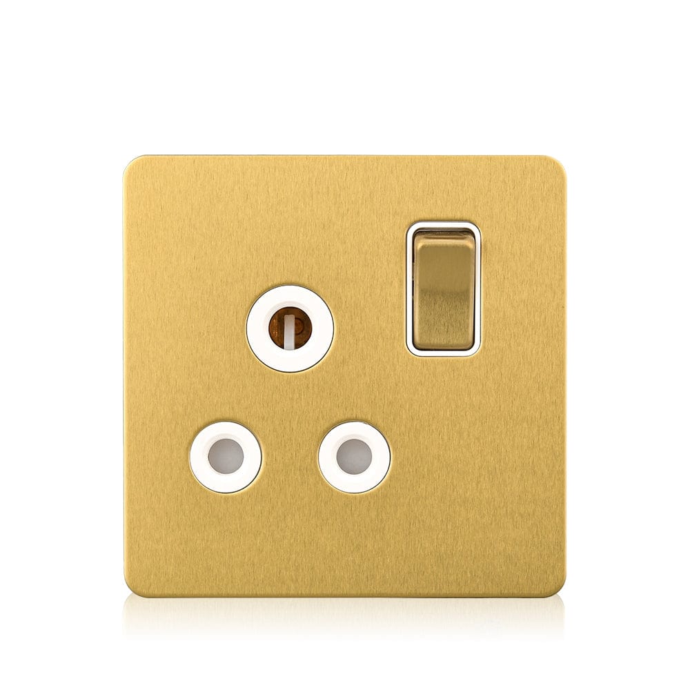 Brass Switches & Sockets Brass Round Pin Plug Switched Socket 15 Amp